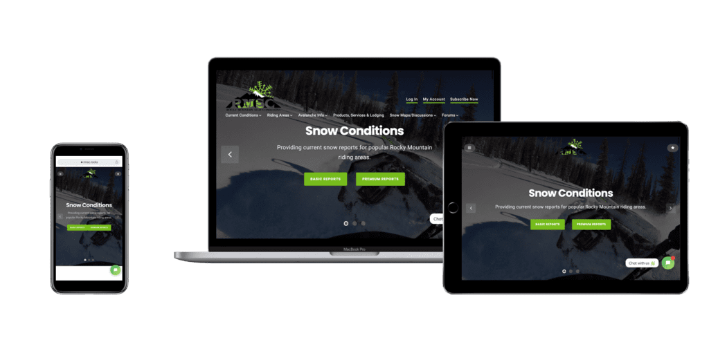 Rocky Mountain Sled Conditions Website on Devices